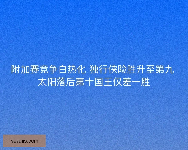 附加赛竞争白热化 独行侠险胜升至第九 太阳落后第十国王仅差一胜